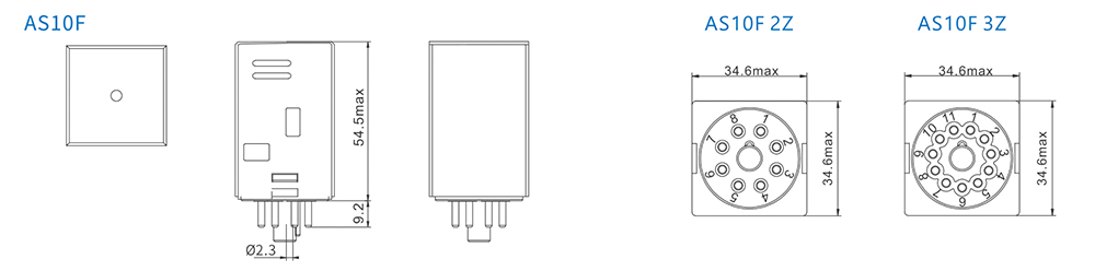 AS10F Industrial Relay Dimensions (mm)