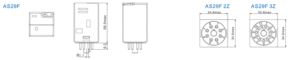 AS29F Industrial Relay Dimensions (mm)