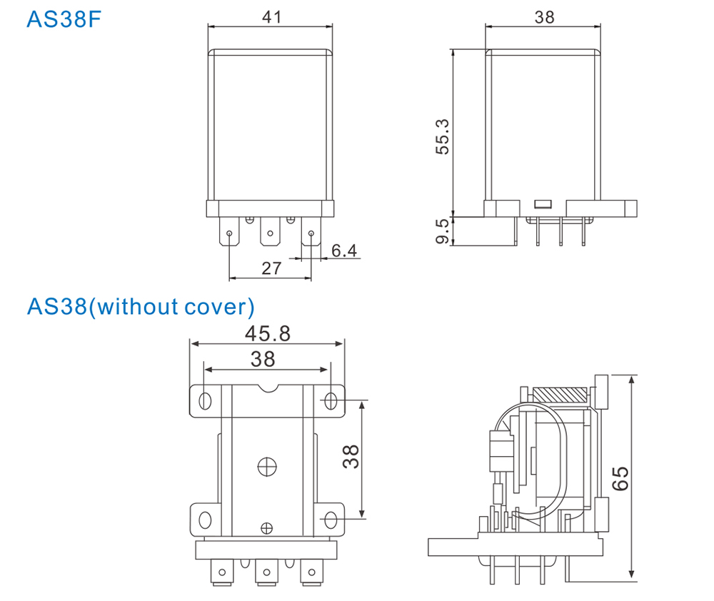 AS38F Power Relay dimensions in millimeters
