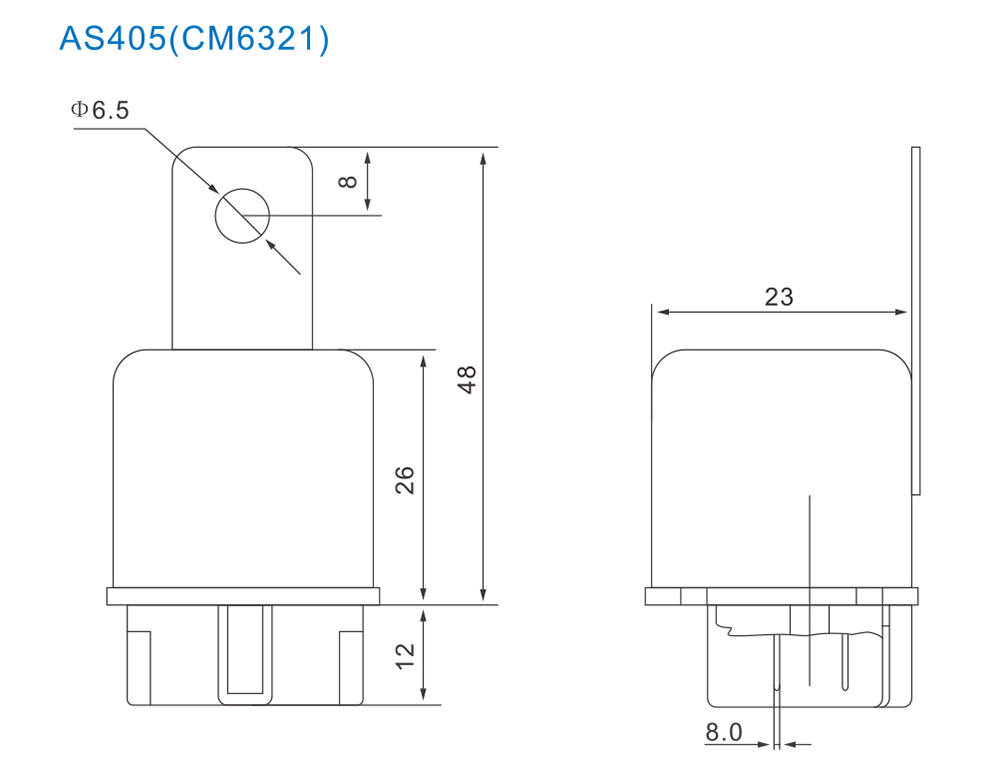 AS405 Automotive Relay Dimensions (mm)
