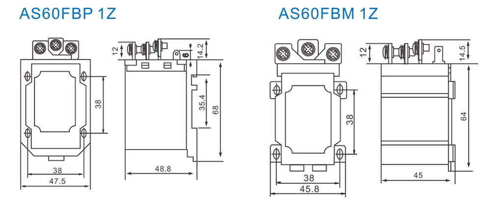 AS60F Power Relay Dimensions (mm)