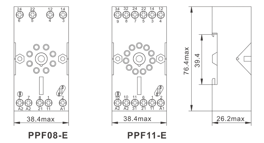 PPF Series Sockets-PPF-E Dimensions (mm)