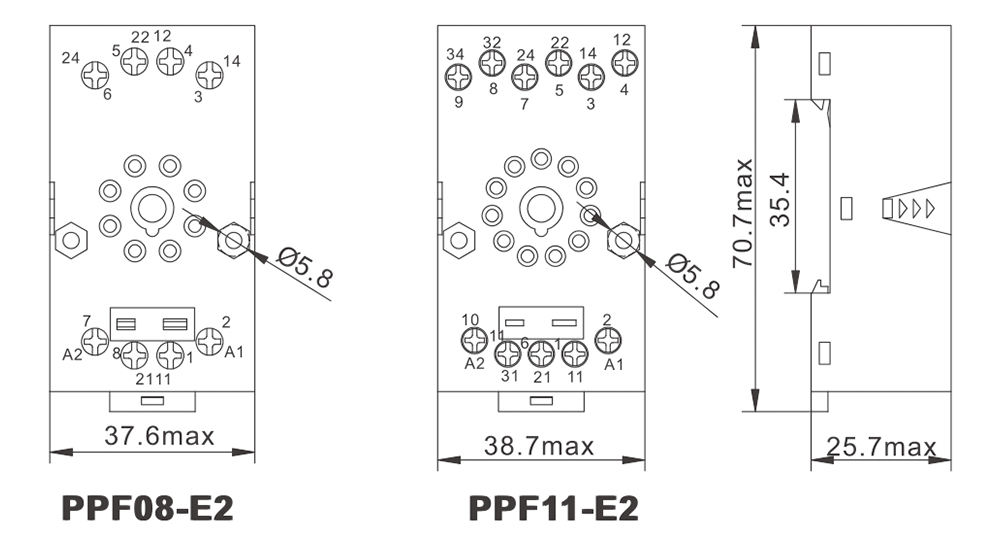 PPF Series Sockets-PPF-E2 Dimensions (mm)