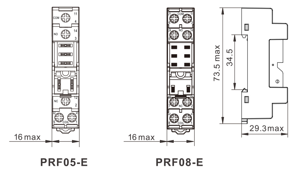 PRF Series Sockets-PRF-E Dimensions (mm)