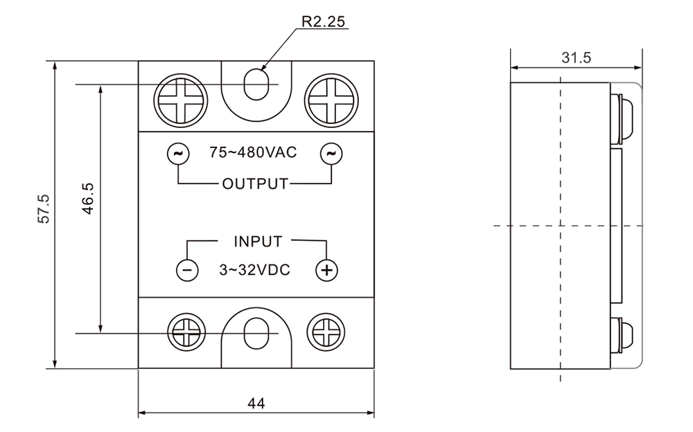 SSRNC Solid State Relay Dimensions (mm) wiring diagram, installation dimensions