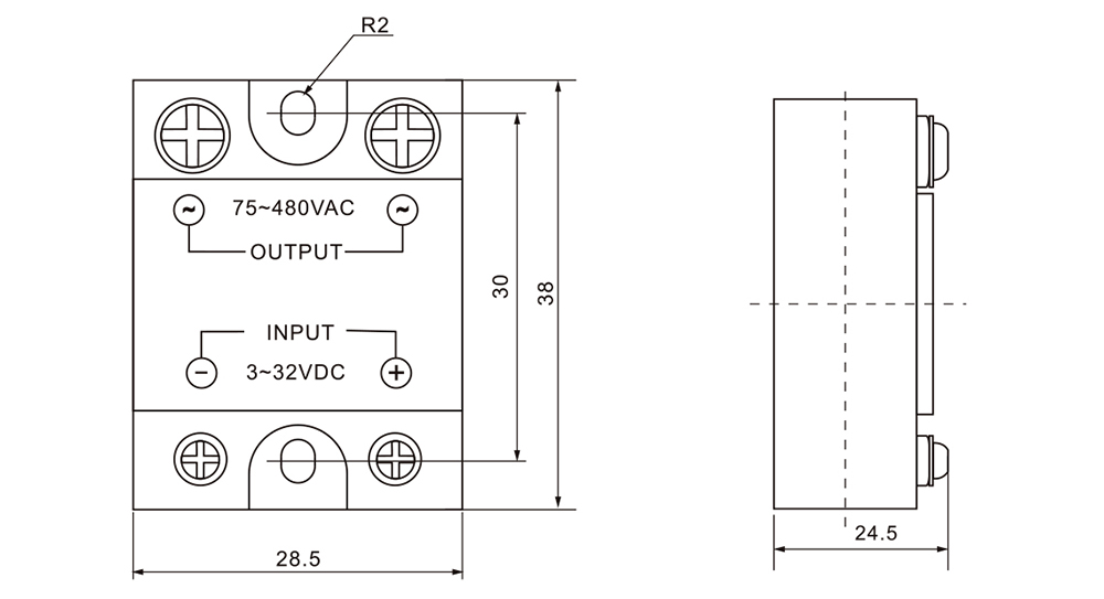 SSRX Solid State Relay Dimensions (mm) wiring diagram, installation dimensions